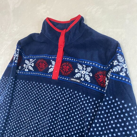 Lands' End Women's Henley Snap Fleece Jacket Blue 1X 16W-18W Fair Isle Nordic - Picture 2 of 9